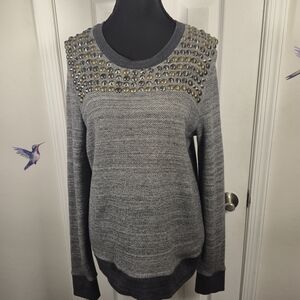 J. Crew Studded Mixed Metal Sweatshirt Grey 100% Cotton Size Medium